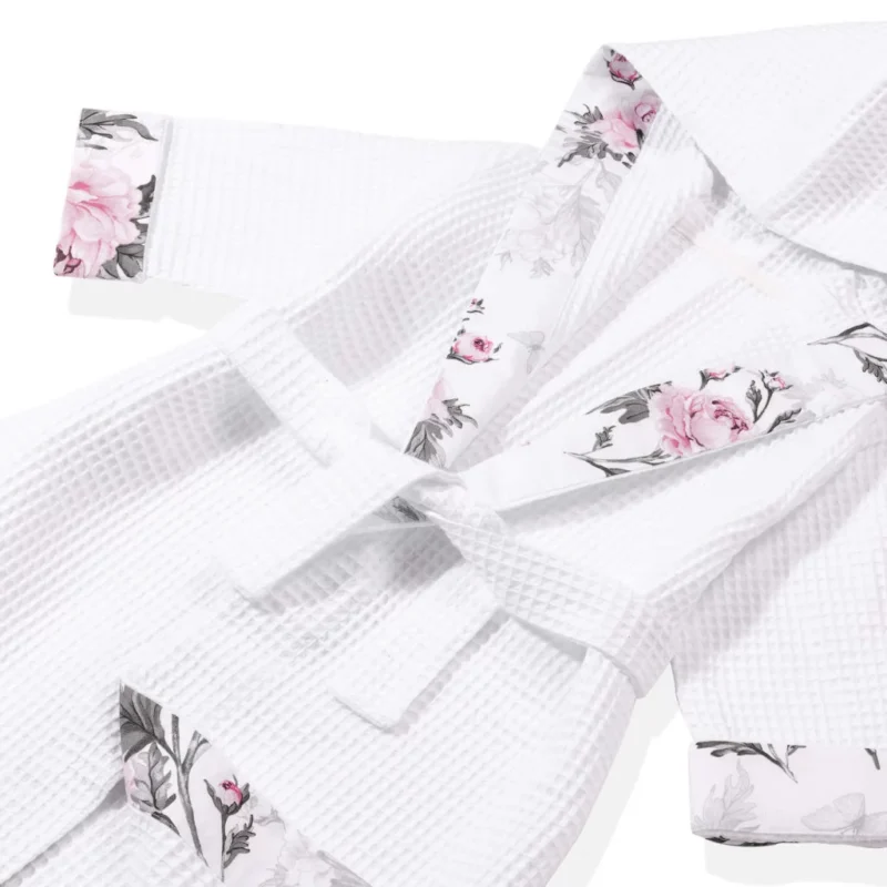 Szlafrok kąpielowy z kapturkiem dla dziecka Pink Flowers ivory - obrazek 3