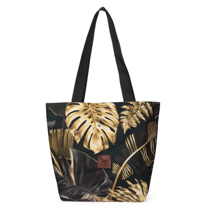 Torba miejska A4 Złote Kwiaty Black - obrazek 3