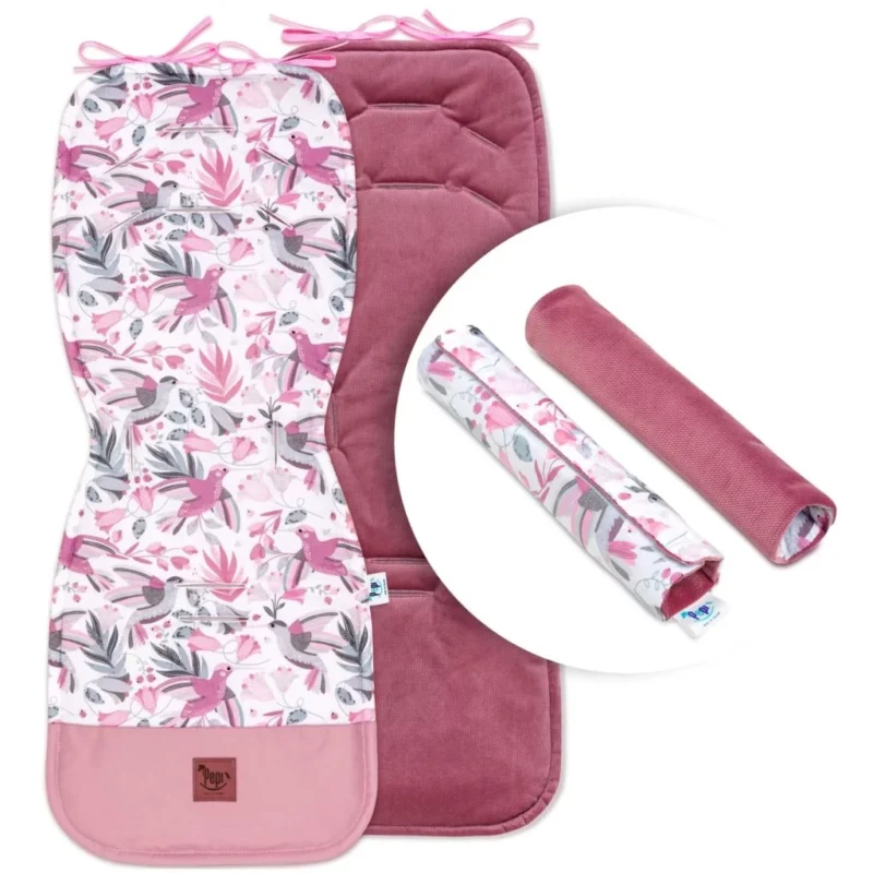 Wkładka do wózka z ochraniaczami na pasy Hummingbird z velvetem old rosa