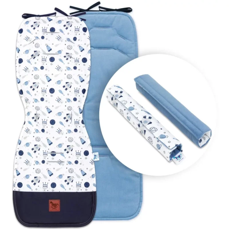 Wkładka do wózka z ochraniaczami na pasy Magic Space z velvetem jeans