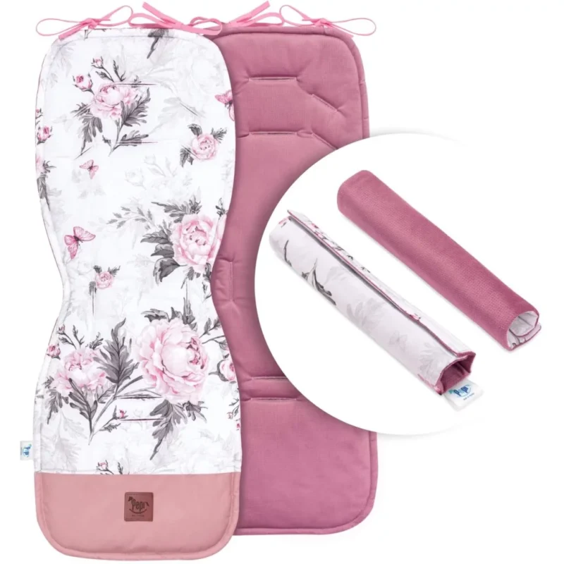 Wkładka do wózka z ochraniaczami na pasy Pink Flowers z velvetem