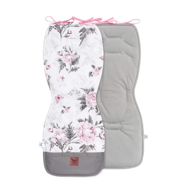 Wkładka do spacerówki - zestaw 5w1 - Pink Flowers grey - bawełna/velvet - obrazek 3
