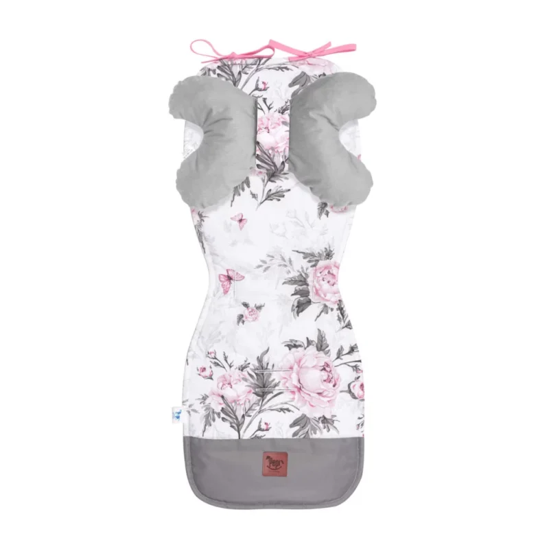Wkładka do spacerówki - zestaw 5w1 - Pink Flowers grey - bawełna/velvet - obrazek 2