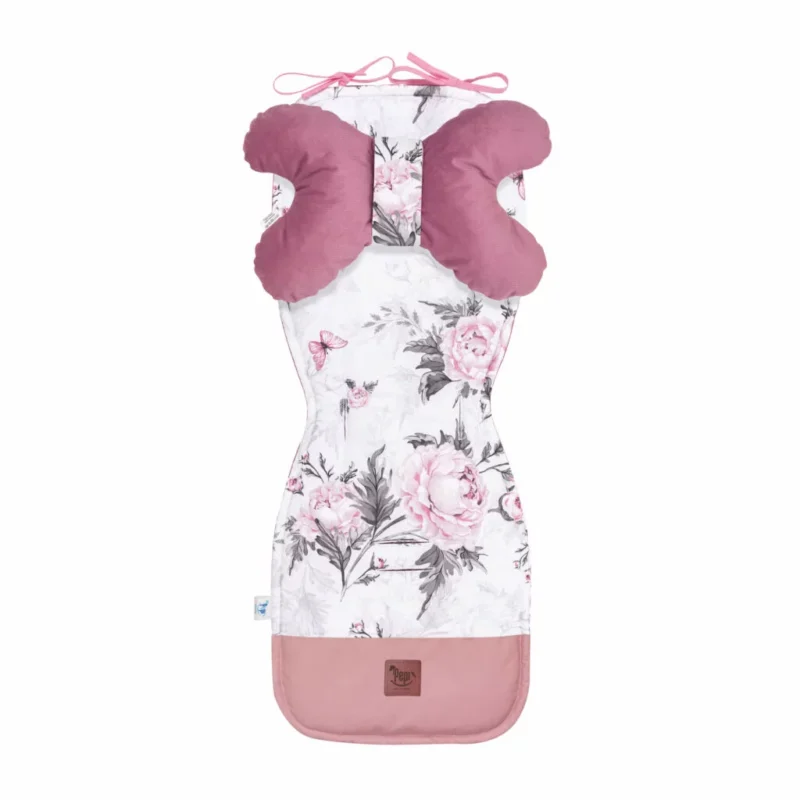 Zestaw 5-elementowy z wkładką do wózka Pink Flowers z velvetem - obrazek 2