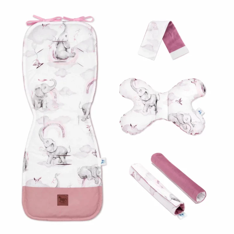 Zestaw 5-elementowy z wkładką do wózka Eledreams Pink z velvetem