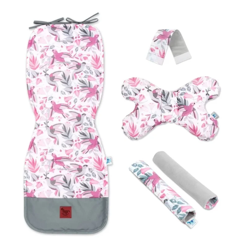 Wkładka do spacerówki - zestaw 5w1 - Hummingbird grey - bawełna/velvet