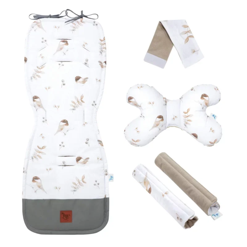 Zestaw 5-elementowy z wkładką do wózka Lovely Bird z velvetem