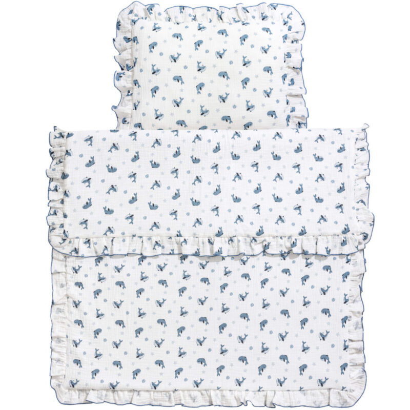 Zestaw Muślinowy z falbankami Premium kocyk 75×100 i poduszka 30×40 Blue Dreams - obrazek 2