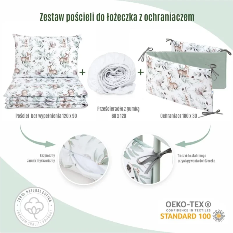 Zestaw 4-elementowy pościeli do łóżeczka 90×120 z prześcieradłem i ochraniaczem Green Groove - obrazek 4