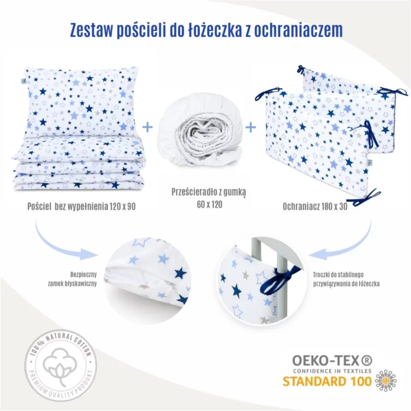 Zestaw 4-elementowy pościeli do łóżeczka 90×120 z prześcieradłem i ochraniaczem Milky Way - obrazek 2