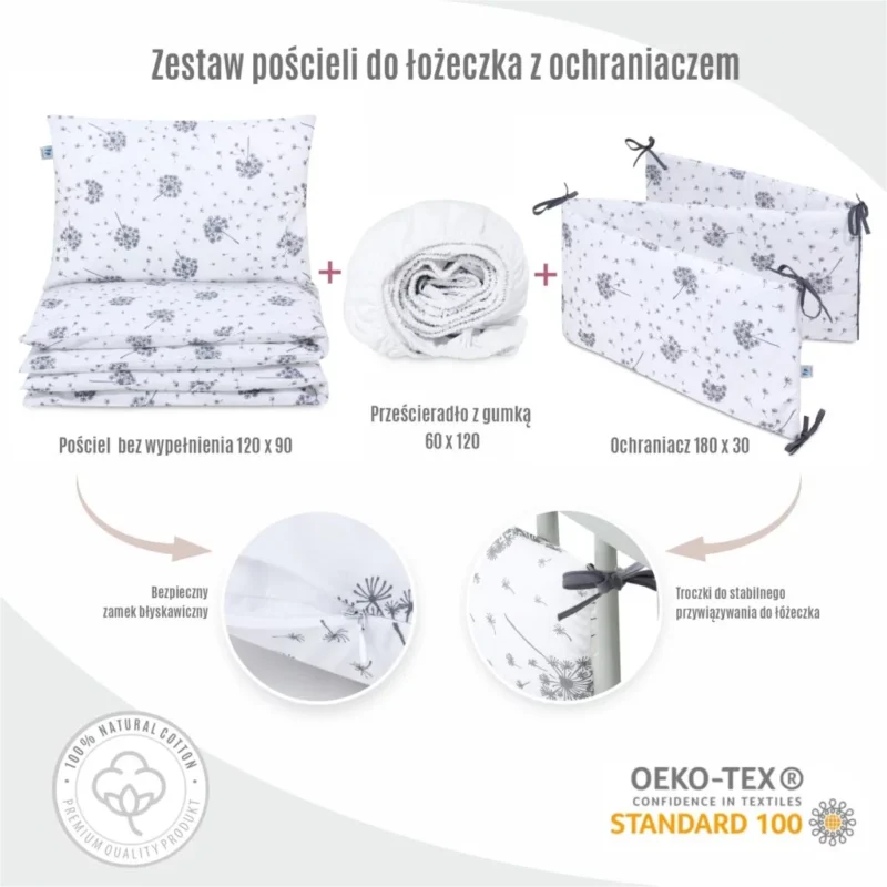 Zestaw 4-elementowy pościeli do łóżeczka 90×120 z prześcieradłem i ochraniaczem Summer Wind - obrazek 2