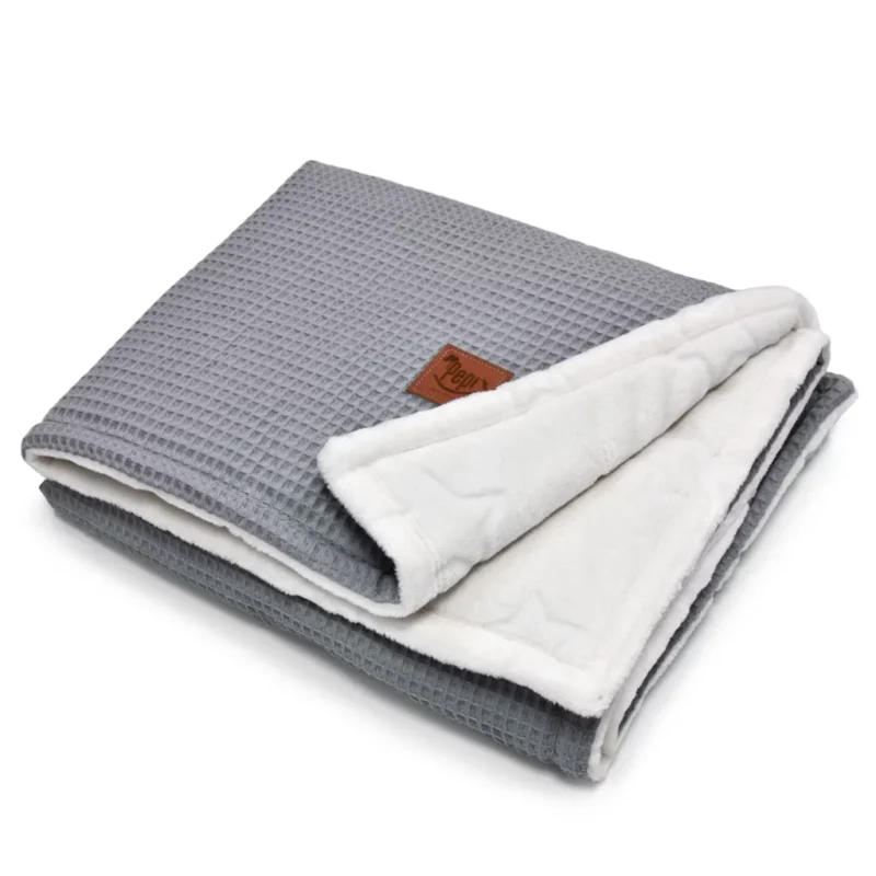 Dwustronny kocyk 75×100 z polaru minky i wafla grey