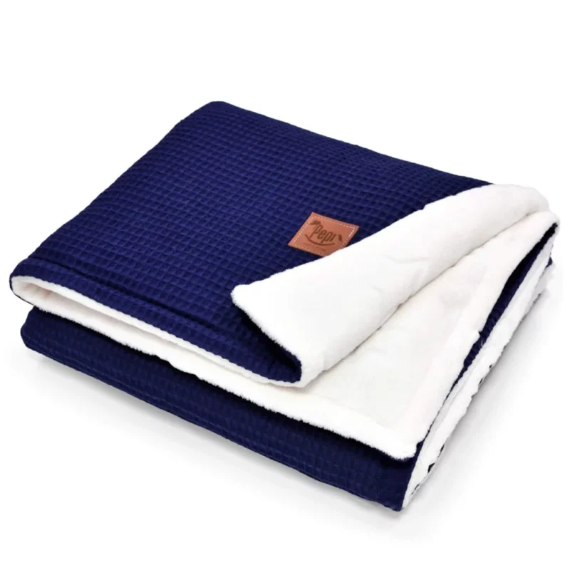 Dwustronny kocyk 75×100 z polaru minky i wafla midnight blue