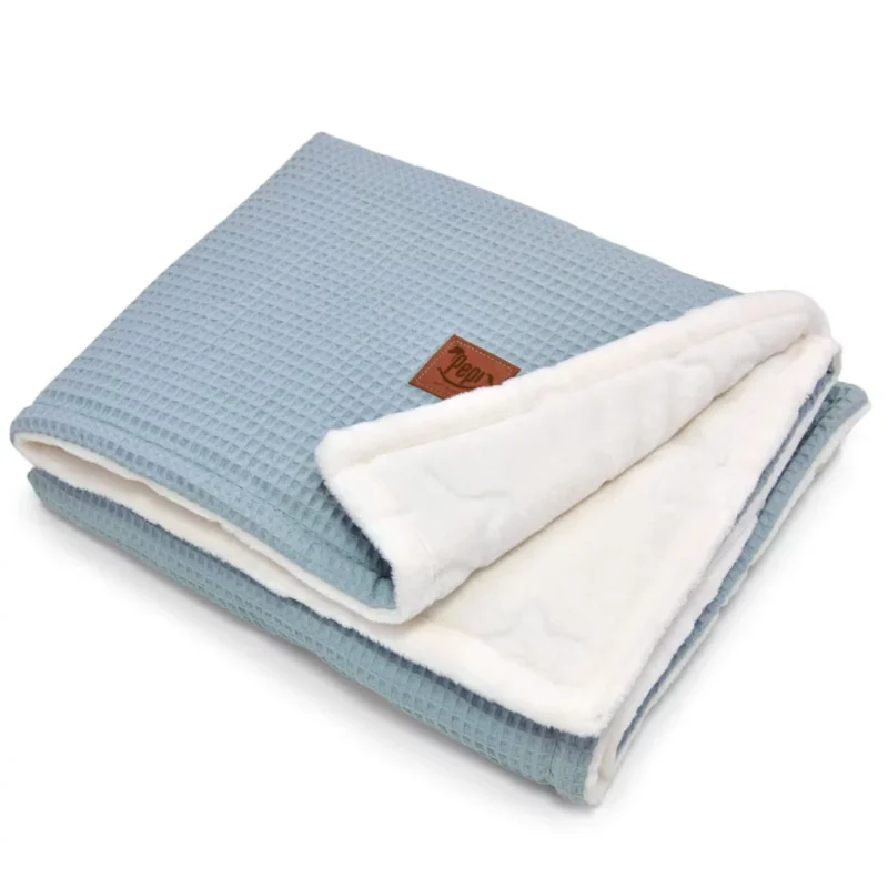 Dwustronny kocyk 75×100 z polaru minky i wafla sea mint
