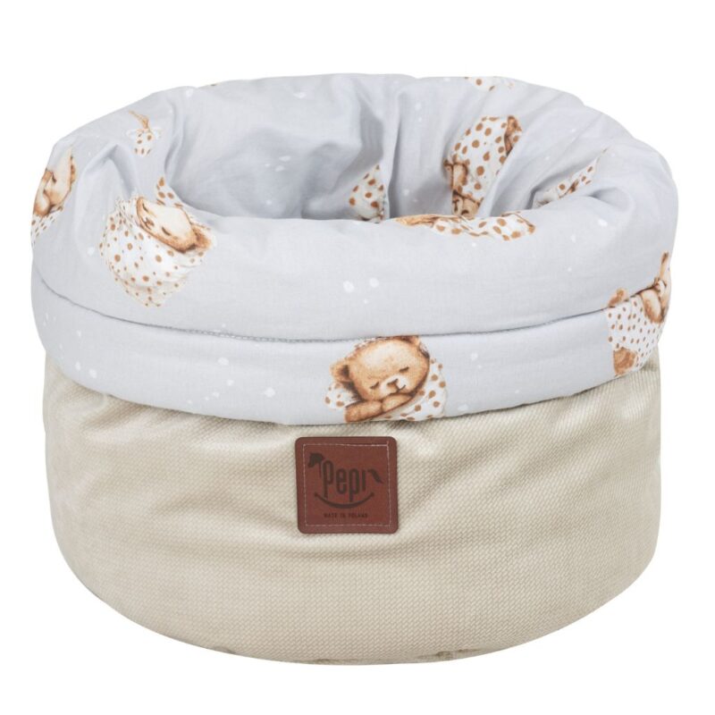 Koszyk na akcesoria dla niemowlaka - Sleeping Teddy Bear cappucino - bawełna/velvet