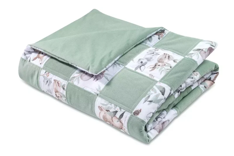 UNIKAT***Kołderka patchwork 95×140 z płaską poduszką 45×45 Green Groove z velvetem - obrazek 3