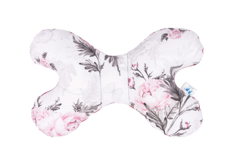 Poduszka MOTYLEK Pink Flowers velvet grey