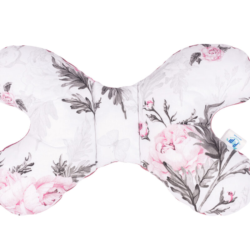 Poduszka MOTYLEK Pink Flowers velvet grey