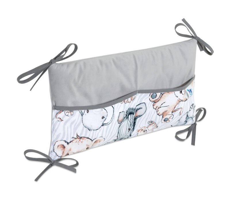 Bawełniany organizer do łóżeczka 42×22 Safari z velvetem grey - obrazek 2