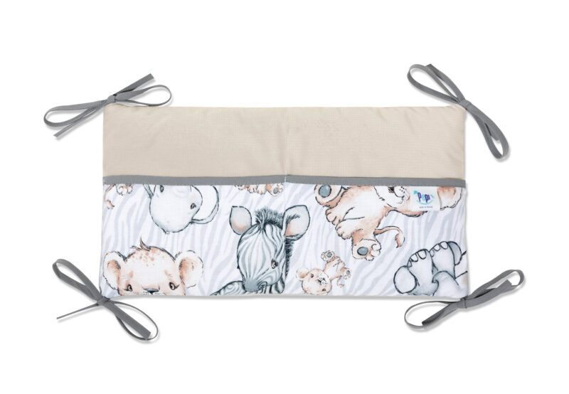 Bawełniany organizer do łóżeczka 42×22 Safari z velvetem cappucino