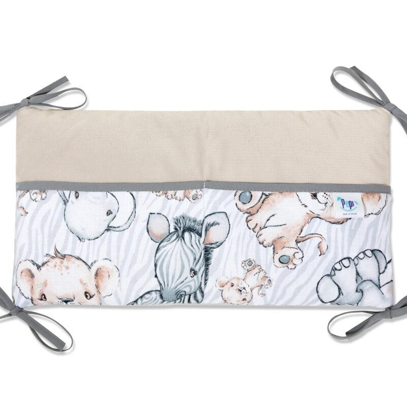 Bawełniany organizer do łóżeczka 42×22 Safari z velvetem cappucino