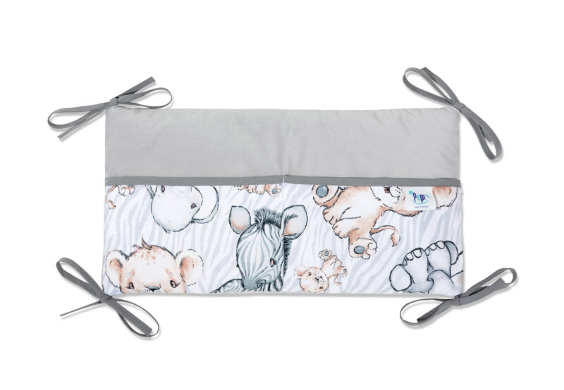 Bawełniany organizer do łóżeczka 42×22 Safari z velvetem grey