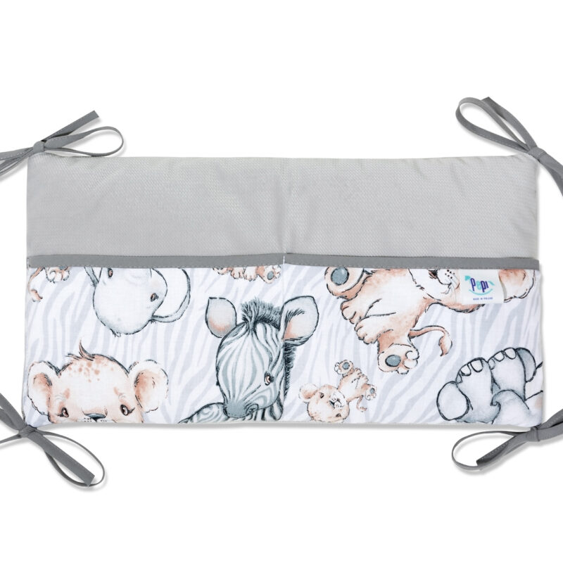 Bawełniany organizer do łóżeczka 42×22 Safari z velvetem grey