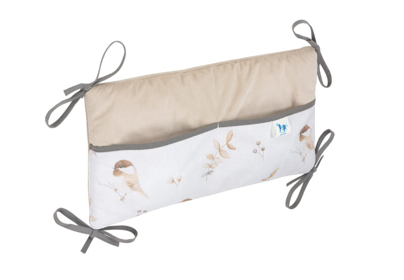 Bawełniany organizer do łóżeczka 42×22 Lovely Bird z velvetem cappucino - obrazek 2