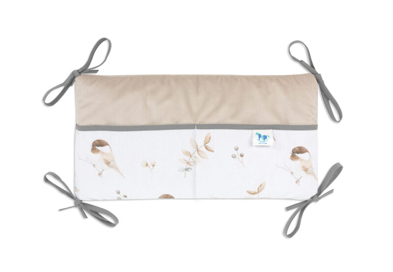 Bawełniany organizer do łóżeczka 42×22 Lovely Bird z velvetem cappucino