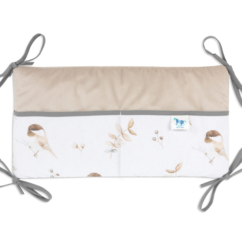 Bawełniany organizer do łóżeczka 42×22 Lovely Bird z velvetem cappucino