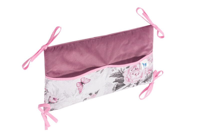 Bawełniany organizer do łóżeczka 42×22 Pink Flowers velvet old rosa - obrazek 2