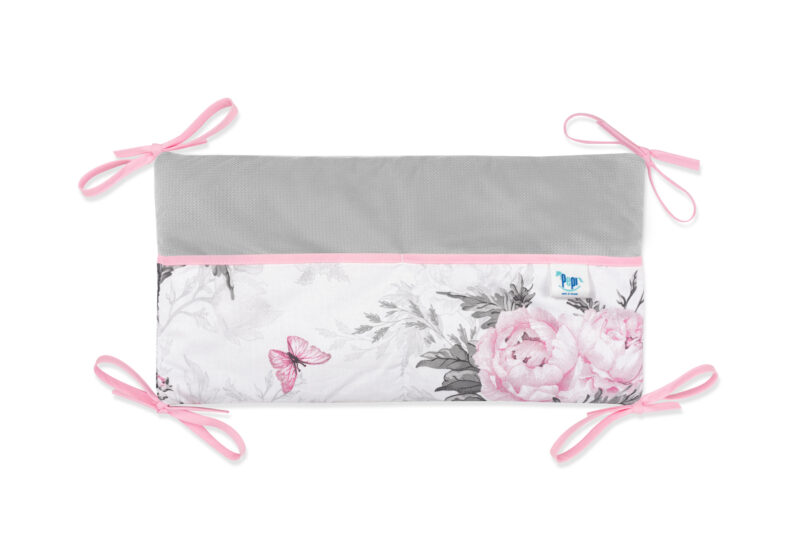 Bawełniany organizer do łóżeczka 42×22 Pink Flowers velvet grey