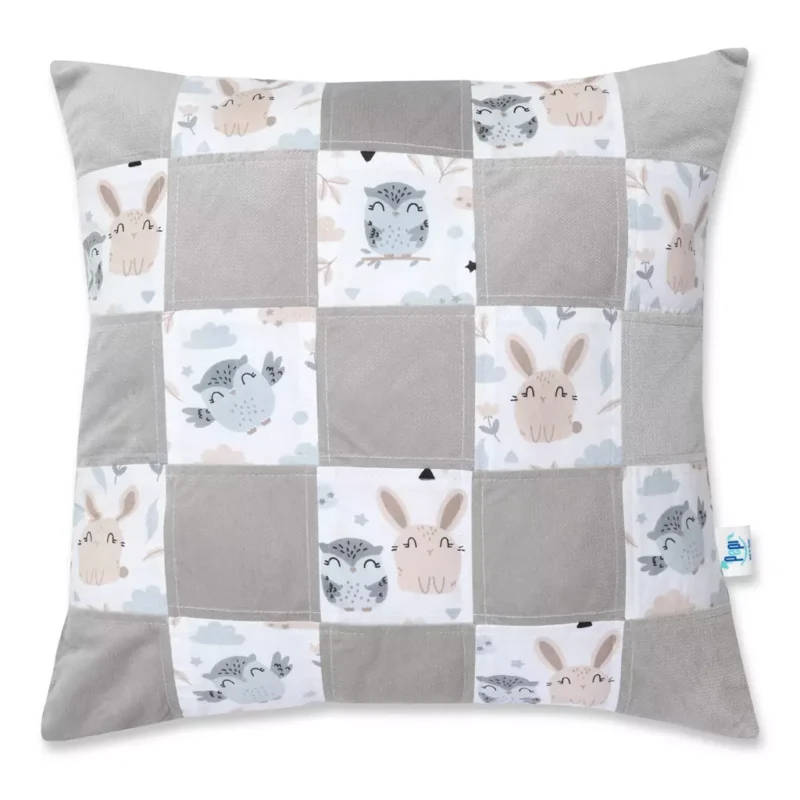 UNIKAT***Kołderka patchwork 95×140 z płaską poduszką 45×45 Forest Friends z velvetem - obrazek 2