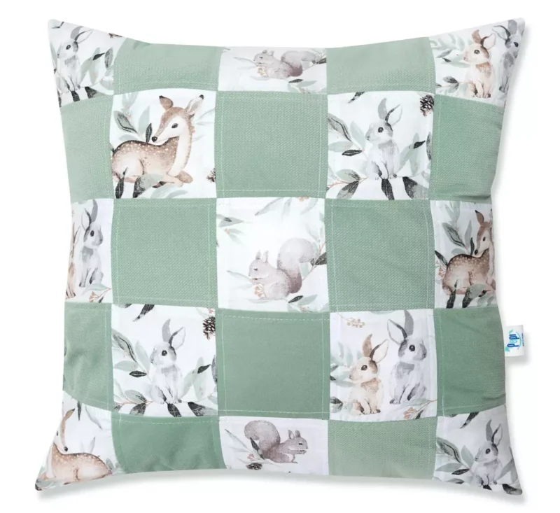 UNIKAT***Kołderka patchwork 95×140 z płaską poduszką 45×45 Green Groove z velvetem - obrazek 2