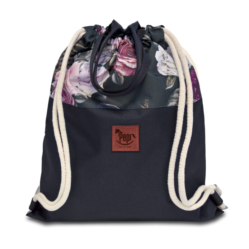 Wodoodporny worko-plecak 2w1 – Róże w paproci - black