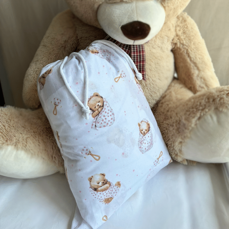 Zestaw do żłobka White Sleeping Teddy Bear old rosa (bawełna/velvet)