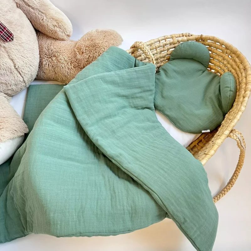 Zestaw Muślinowy kocyk 70×100 z poduszką Miś