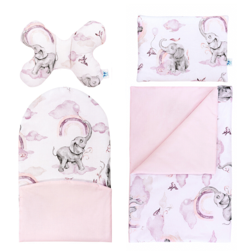 OUTLET***Wyprawka niemowlęca 4-elementowa - Eledreams Pink - bawełna (520)