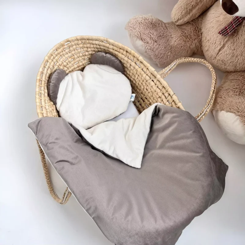 Pluszowy zestaw do wózka/gondoli płaska podusia Miś i kocyk Taupe