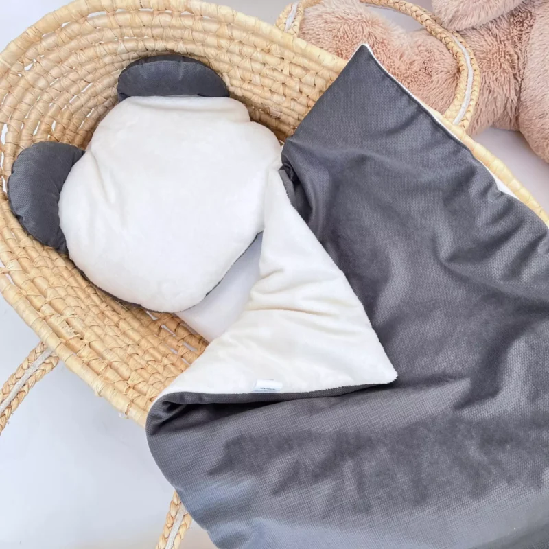 Pluszowy zestaw do wózka/gondoli płaska podusia Miś i kocyk Grafit