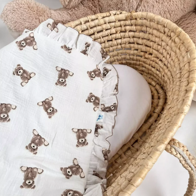 Kołderka muślinowa 55x75 z falbankami - Sweet Teddy