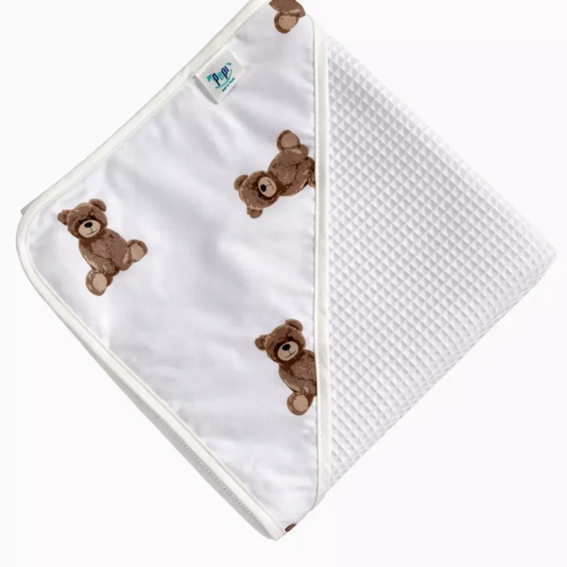 Ręcznik kąpielowy ivory z kapturkiem Sweet Teddy